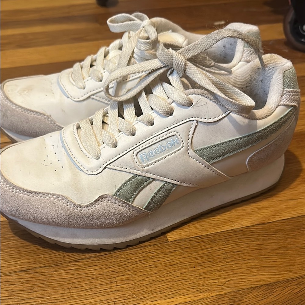 Reebok Classic White and Sage Sneakers